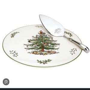 SPODE CHRISTMAS TREE CAKE PLATE AND SERVER SET